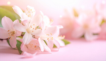 Spring Cherry Blossom on Soft Pink Background with Gentle Light for Wedding, Nature and Beauty Concepts

