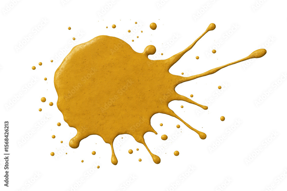 Poster viscous yellow paint splashing and creating a vibrant stain against a transparent background, captur