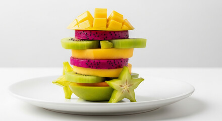 Stacked Slices of Tropical Fruits