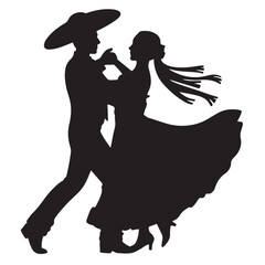 Dancing bride and groom in silhouette vector illustration of love and romance
