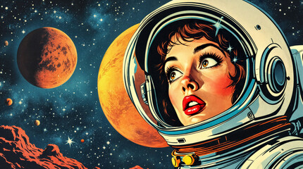 Classic Sci-Fi Comic Inspired Astronaut Girl with Expression