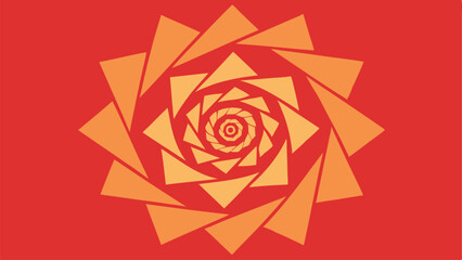 Geometric spiral design of triangles in warm orange and red color palette