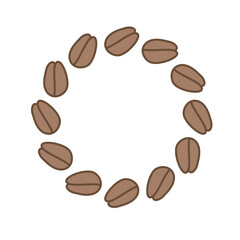 Round frame, coffee beans, banner. Food and drinks. International coffee day. Vector graphics. Flat illustration on white isolated background. Background with place for text.