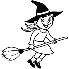Fototapeta premium cute witch flying on broomstick