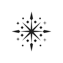 Black Compass Rose with Decorative Geometric Accents on White Background