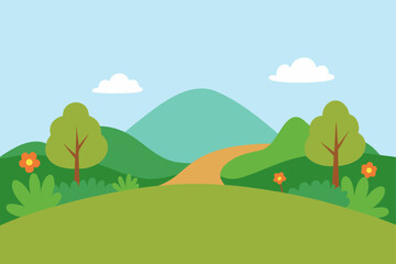 Flat Design Landscape Of Quiet Nature Trail With