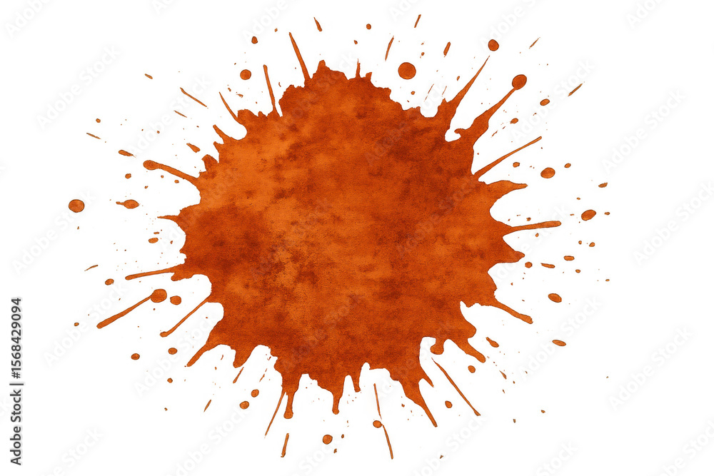 Aufkleber orange paint splashing dynamically, forming textured droplets against translucent surface with vivid