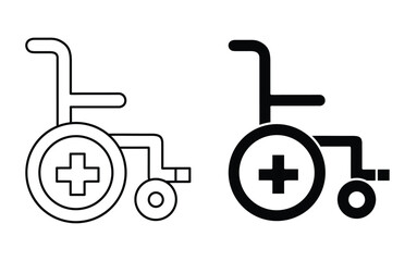 Wheelchair Icon set, Solid and Outline style, Symbol for  Medical and Healthcare