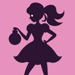 Fototapeta premium Silhouette of a Stylish Girl with a Handbag Elegant Vector Illustration