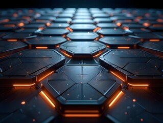 Abstract futuristic technology background with hexagon pattern and glowing orange lights design