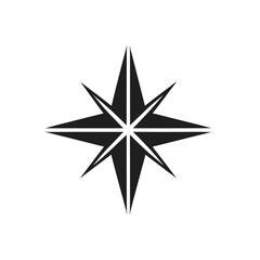 Obraz premium Black Compass Rose Icon with Eight-Pointed Star and Alternating Line Accents on White Background