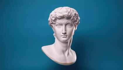 Creative Plaster Statue of David's Head in Bitcoin Glasses – Minimal Concept Art 3D Render