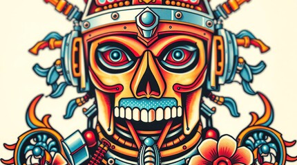 Fototapeta premium Cyberpunk Skull Robot Art.