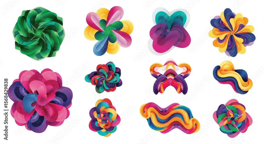 Poster vibrant colorful abstract floral designs a collection of 12 unique swirl patterns for digital projec