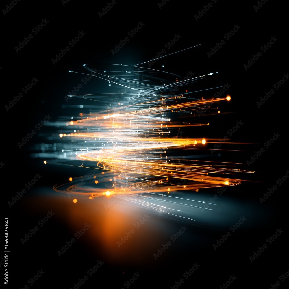 Poster abstract data stream: a symphony of light and information flowing through the digital realm on a bla