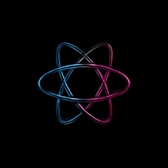 Abstract Glowing Rings: Intertwined Pink and Blue Elongated Shapes Against Black Backdrop