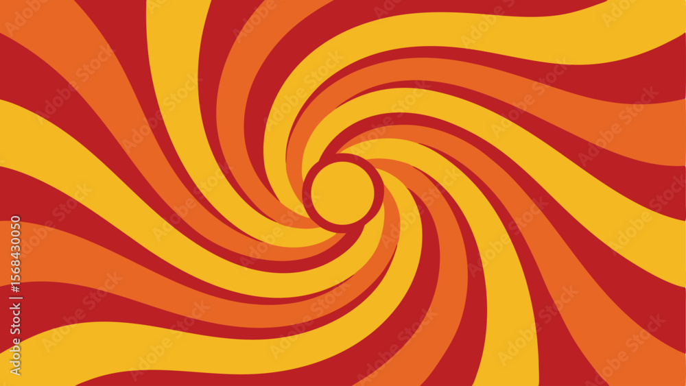 Poster retro spiral swirl in warm tones with circular pattern for backgrounds and designs