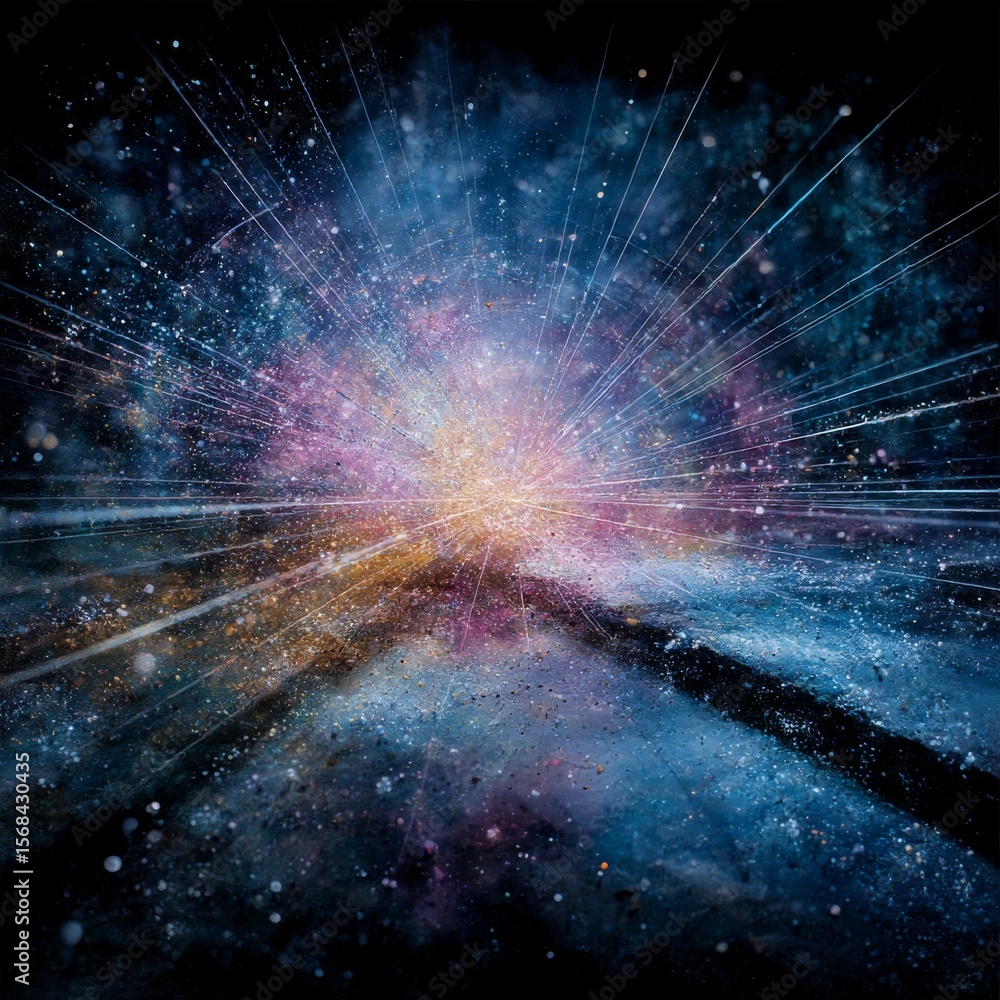 Aufkleber Cosmic Genesis: An Abstract Depiction of the Universe's Beginning with Radiant Light and Nebulous Swirls