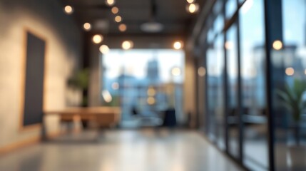 Blurred empty open space office. Abstract light bokeh at office interior background for design