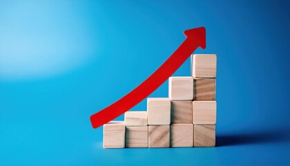 Wooden Blocks Stacking with Red Arrow Up - Business Growth and Success Process