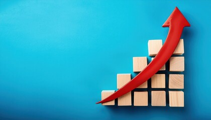Wooden Blocks Stacking with Red Arrow Up - Business Growth and Success Process