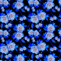 Illustration. Seamless pattern of roses and leaves