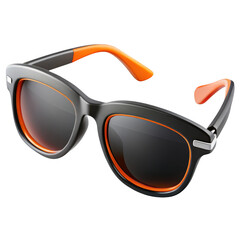 Stylish black and orange framed sunglasses isolated on transparent background
