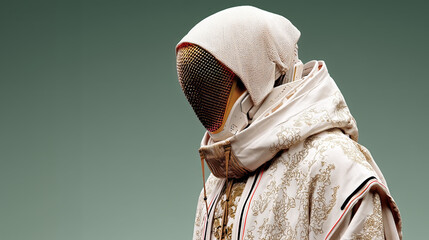 Modern fencing attire showcases unique design and craftsmanship in a studio setting