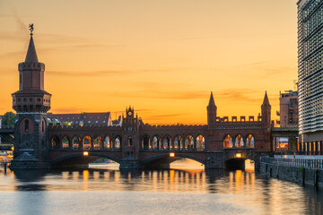 Oberbaum Bridge at sunset in Berlin. Germany