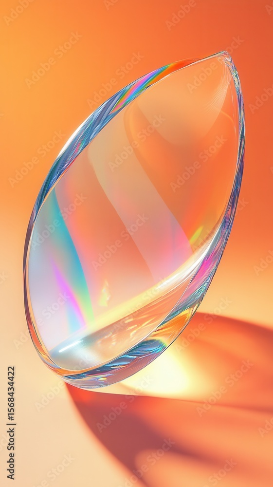 Aufkleber light refracting through a curved rainbow line, creating background reflections on a vibrant orange 