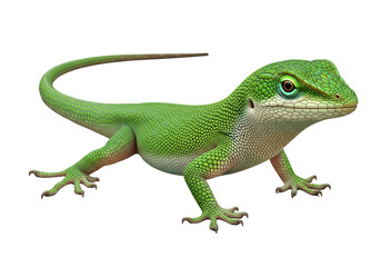 Green anole lizard isolated on transparent background, tropical reptile, exotic pet