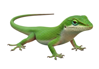Green anole lizard isolated on transparent background, tropical reptile, exotic pet