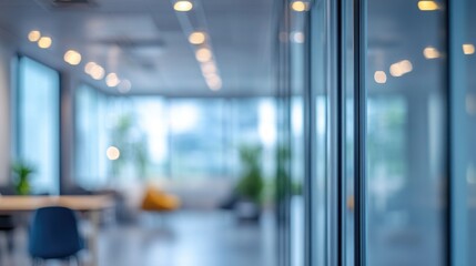 Blurring Background in Modern Office Interior with Soft Natural Light, Minimalist Design, Neutral Colors, Workspace Ambiance, Professional Environment, Corporate Setting, Focus on Foreground Objects