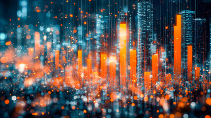 Futuristic digital cityscape with glowing data streams and vibrant analytics visualization