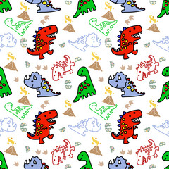 Colorful dinosaur pattern on white background