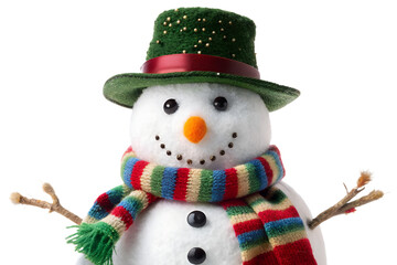 Festive Snowman with Colorful Scarf on Transparent Background