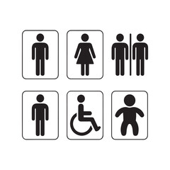 Restroom signs for all genders isolated on white background