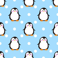 Cute penguin pattern on blue background