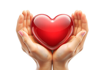 Obraz premium Hands Holding a Red Heart on Transparent Background