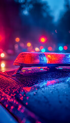 Police siren lights glowing during a rainy night scene