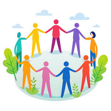 Diverse group of people holding hands in a circle symbolizing unity and community connection