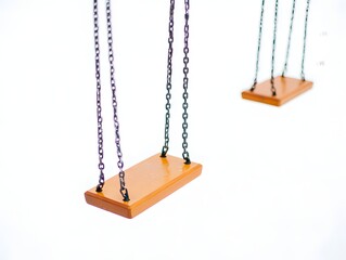 Closeup swings playground swing set chain wooden seat childhood recreation fun outdoor park game