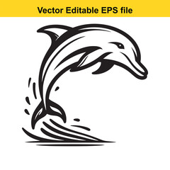 Majestic Dolphin Leaping from the Waves A Stunning Black and White Vector Illustration of Marine Life in Motion