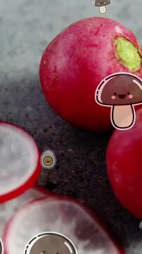 Video of happy food icons falling over radish