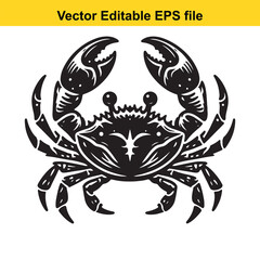 Detailed Silhouette of a Crab with Prominent Claws A Vector Illustration of Sea Life