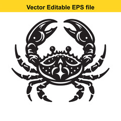 Crab Vector Illustration Silhouette Sea Creature Crustacean Seafood Nautical Wildlife Ocean Graphic Marine Design Beach Theme