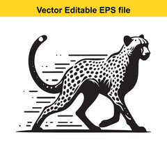 Dynamic Cheetah Silhouette Illustration A Sleek Vector Image Showcasing Speed and Agility in Black and White Design Art