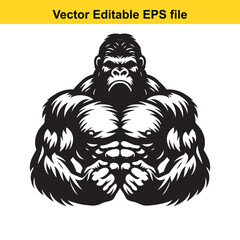 Intense Gorilla Silhouette Muscular Beast with Fierce Expression Vector Illustration Bold and Striking Perfect for Logos