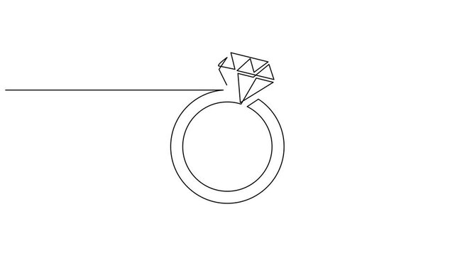 Animated self drawing of continuous one line drawing,  Engagement, marriage. Romantic template for invitations and cards in simple linear style. Animation on white background 4K.