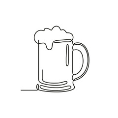 Minimalist line drawing of a beer mug with foam in black on white, abstract drink concept